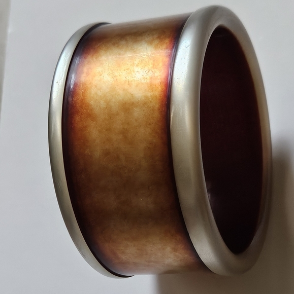 Rare! Vintage Anne Klein Chunky silver brown yellow Acrylic Bold Bangle Bracelet - Picture 3 of 11